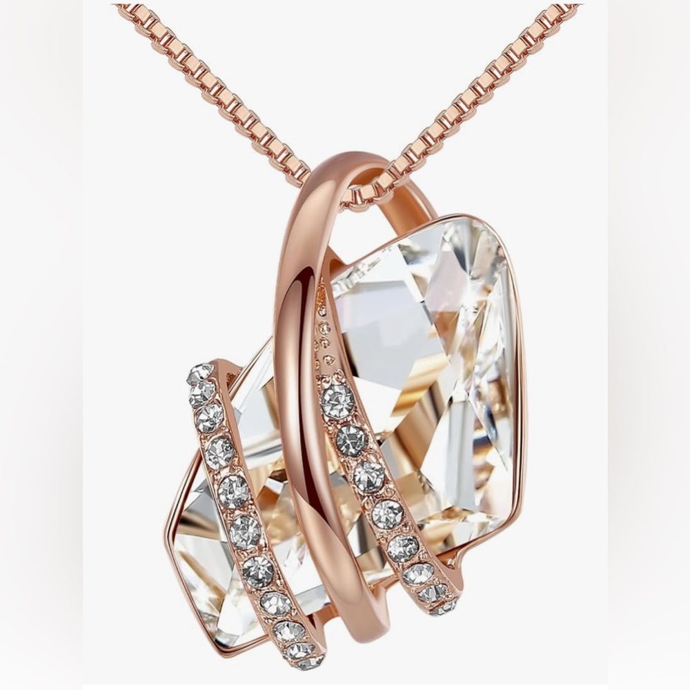 Wish Stone Pendant Necklace with April Birthstone Crystal 18k Rosegold Plated
